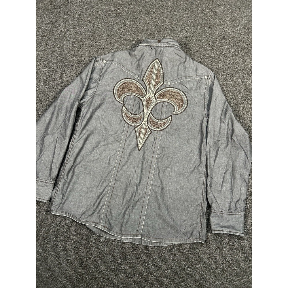 Roar Shirt‎ Men's Large Gray Embroidered Dagger Grunge Button Front Assertive